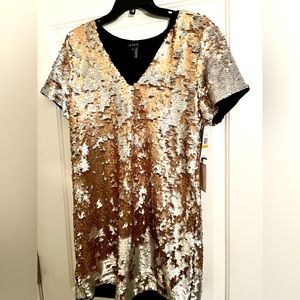 Sequined V-Neck Lined Shirt Dress Size Small